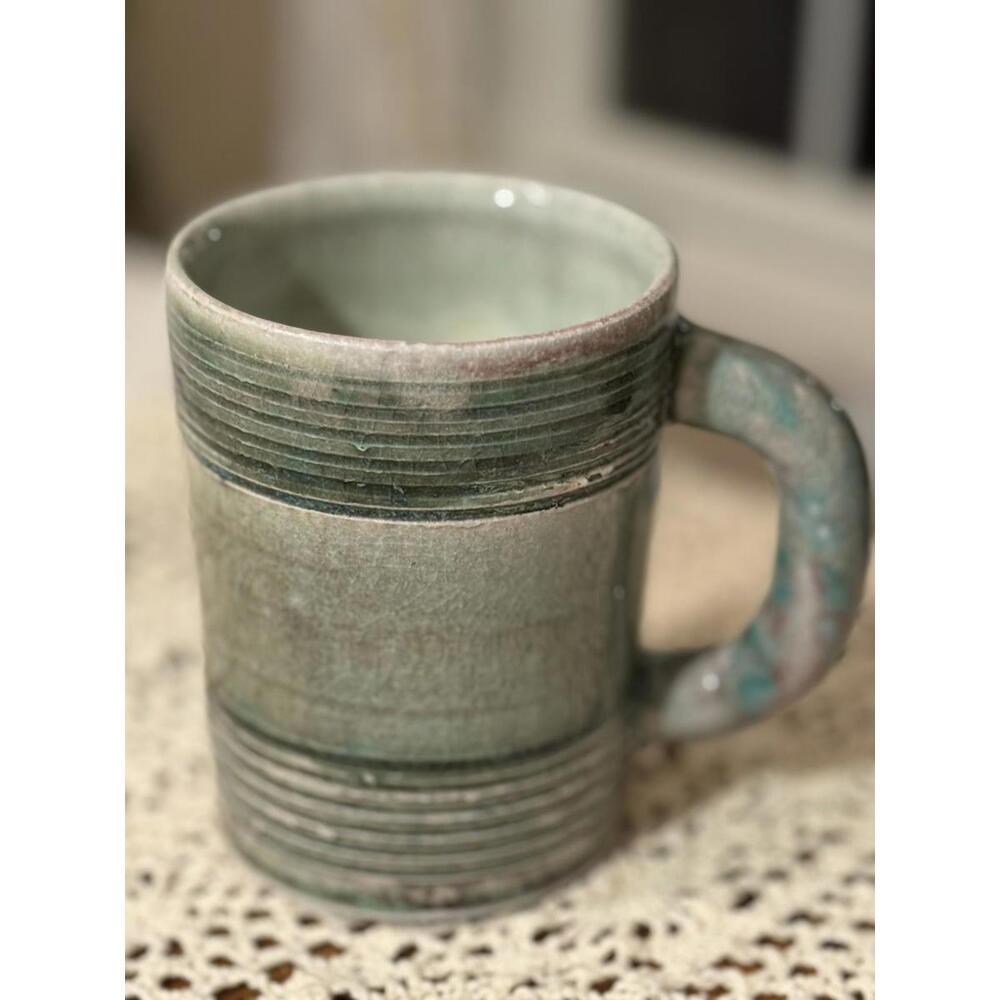 Beautiful Green Signed Studio Art Pottery Stoneware Mug